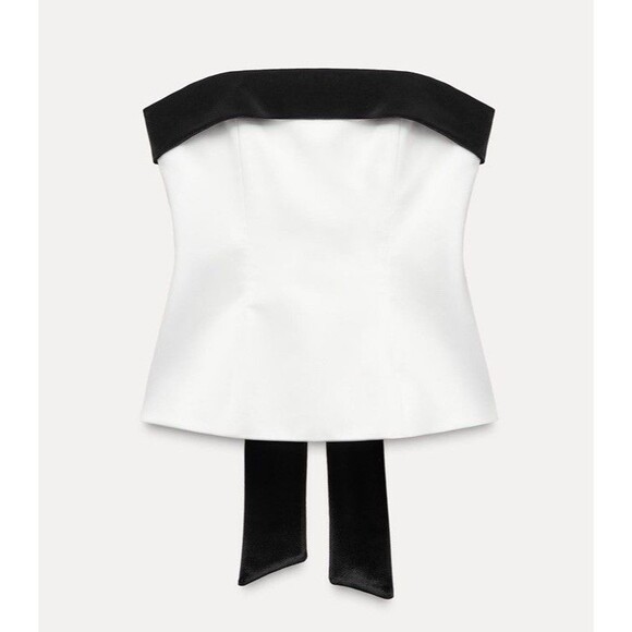 Zara strapless bow top in black and white in women size large 9003/420 - Picture 1 of 16